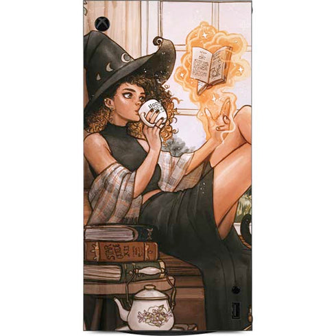 Cozy Autumn Library Witch with Cat and Coffee by Ivy Dolamore XBox Series X Digital Edition Console Skin